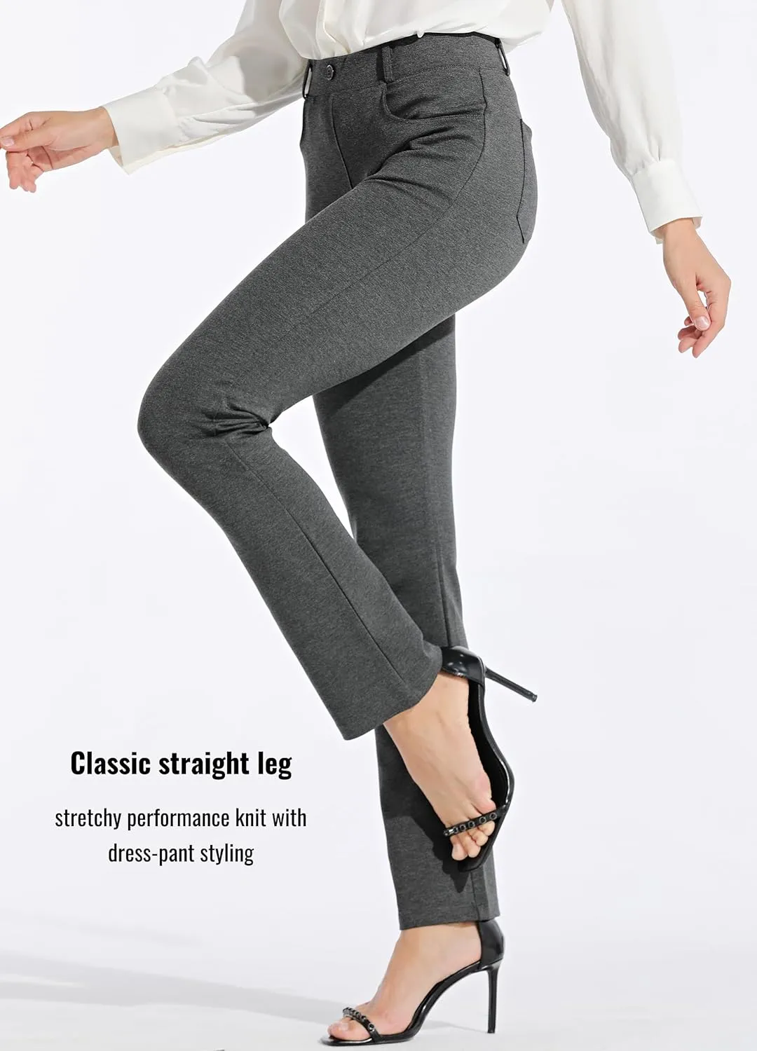 Willit Women's Yoga Dress Pants Straight Leg Work Slacks Stretchy Office Casual Pants 4 Pockets Belt Loops 29''/31''/33''