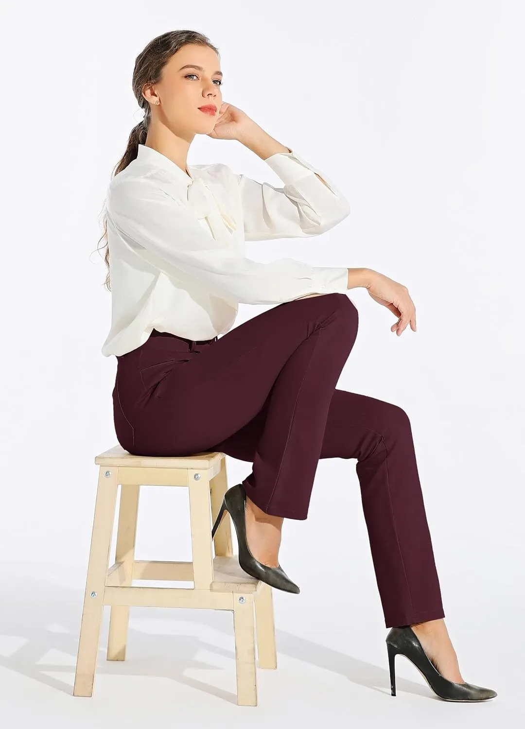 Willit Women's Yoga Dress Pants Straight Leg Work Slacks Stretchy Office Casual Pants 4 Pockets Belt Loops 29''/31''/33''