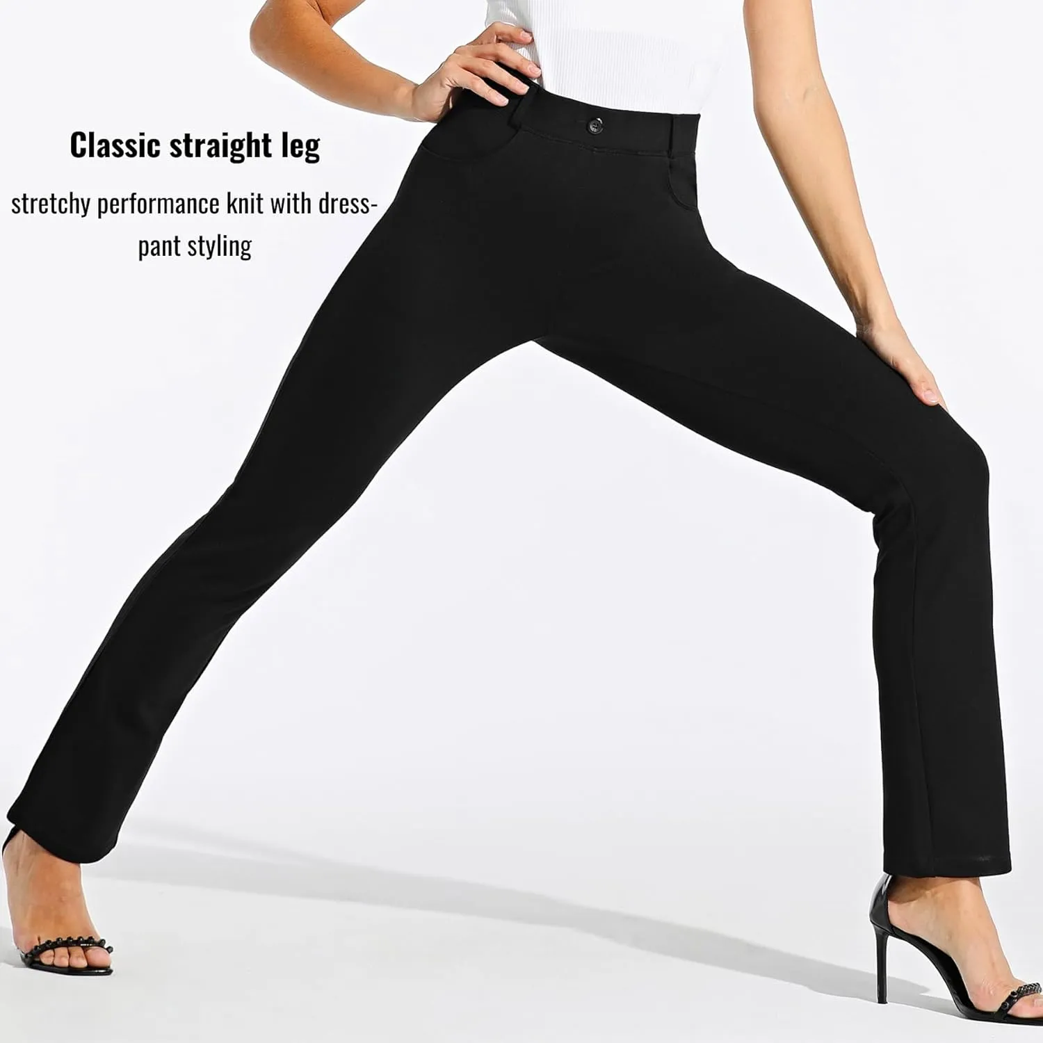 Willit Women's Yoga Dress Pants Straight Leg Work Slacks Stretchy Office Casual Pants 4 Pockets Belt Loops 29''/31''/33''