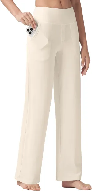 Willit Women's Yoga Pants Wide Leg Dress Work Pants Stretch Casual Pants Slacks with Pockets High Waist 28" 30" 32"