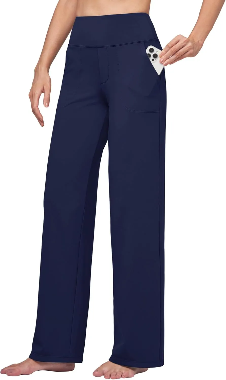 Willit Women's Yoga Pants Wide Leg Dress Work Pants Stretch Casual Pants Slacks with Pockets High Waist 28" 30" 32"
