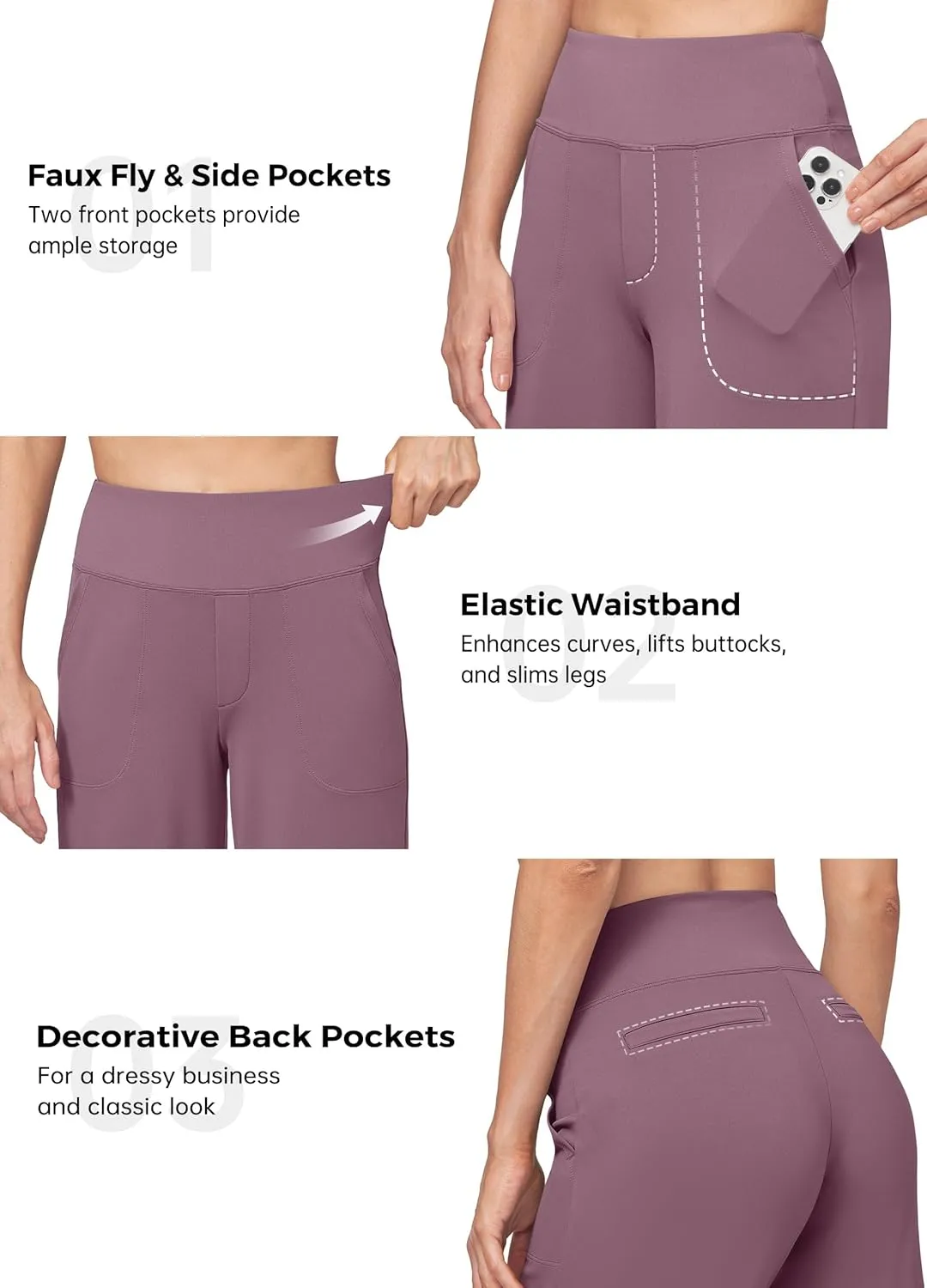 Willit Women's Yoga Pants Wide Leg Dress Work Pants Stretch Casual Pants Slacks with Pockets High Waist 28" 30" 32"