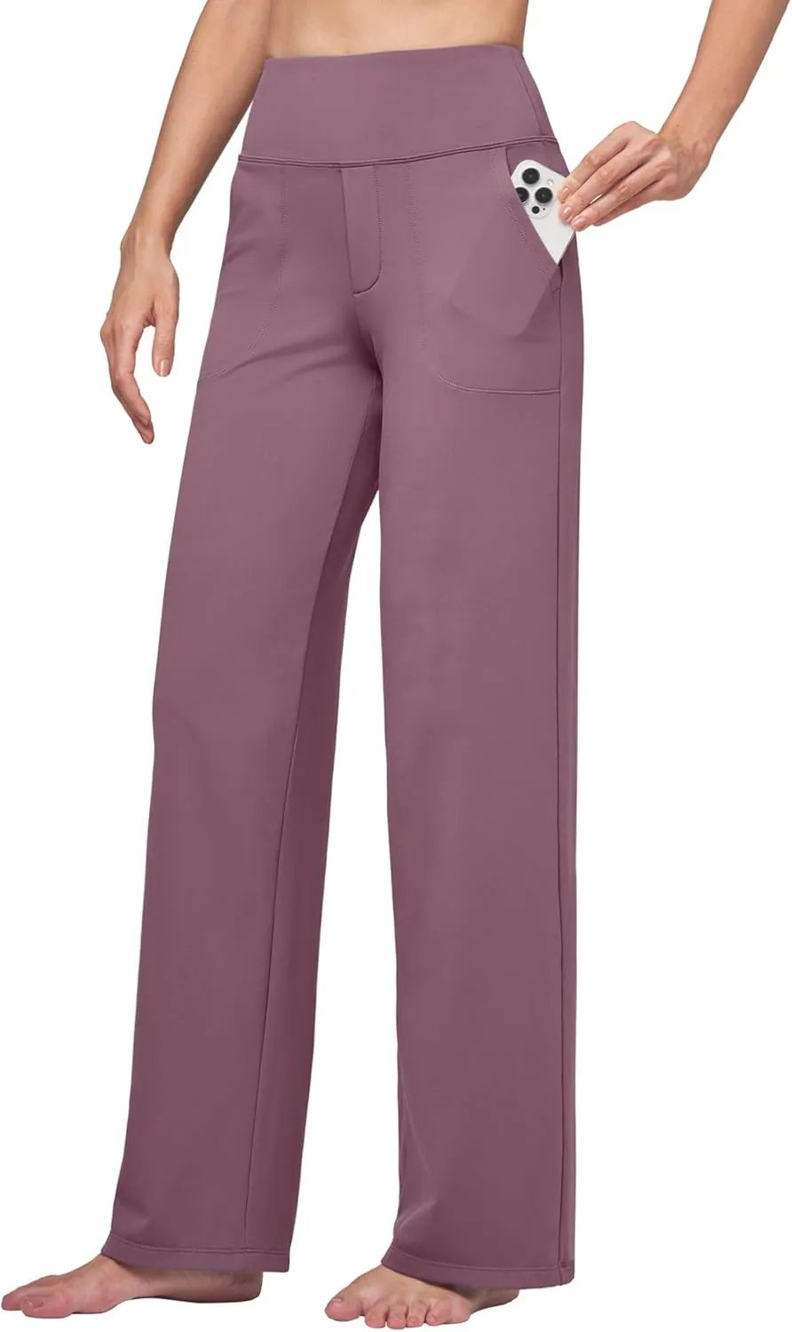 Willit Women's Yoga Pants Wide Leg Dress Work Pants Stretch Casual Pants Slacks with Pockets High Waist 28" 30" 32"