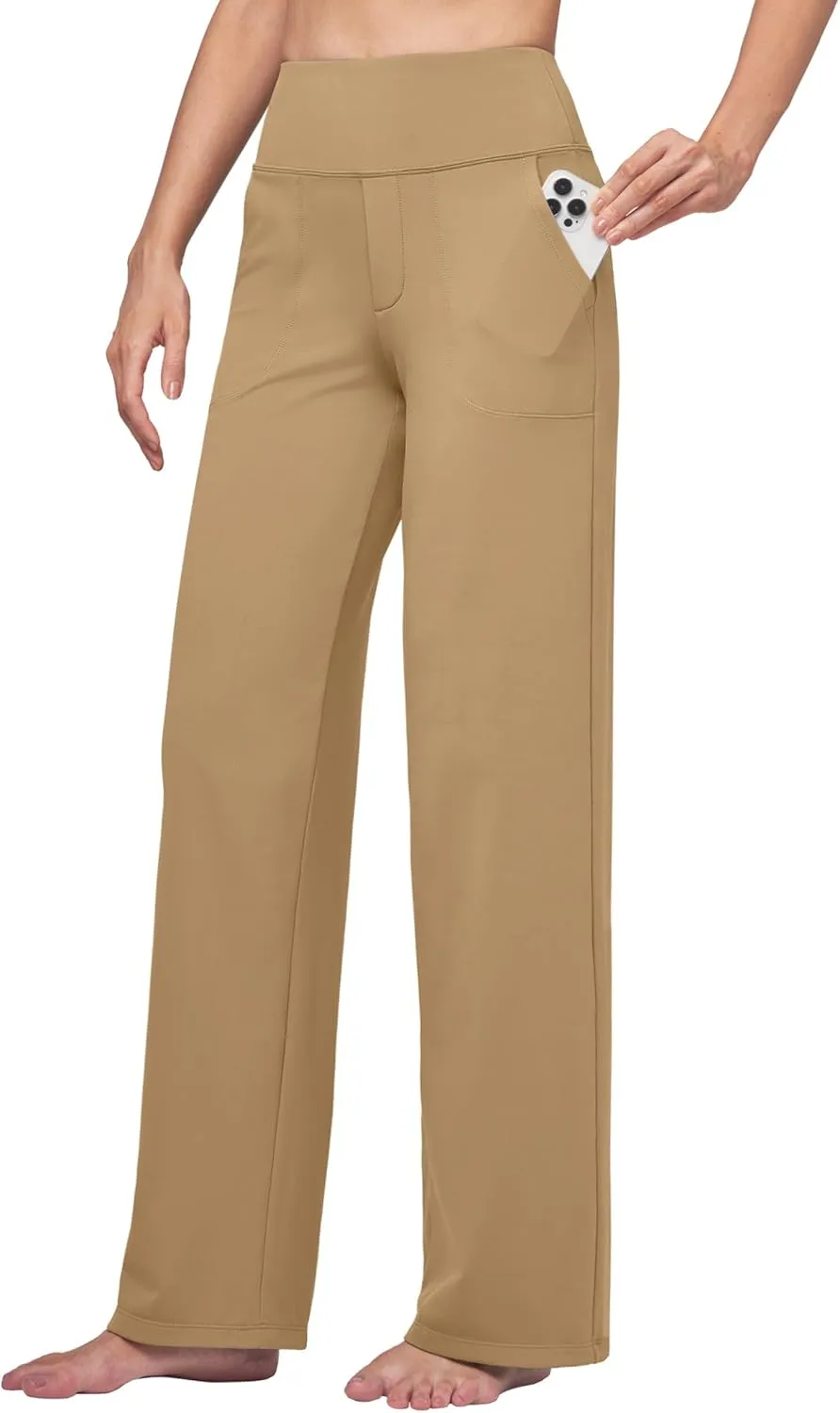 Willit Women's Yoga Pants Wide Leg Dress Work Pants Stretch Casual Pants Slacks with Pockets High Waist 28" 30" 32"