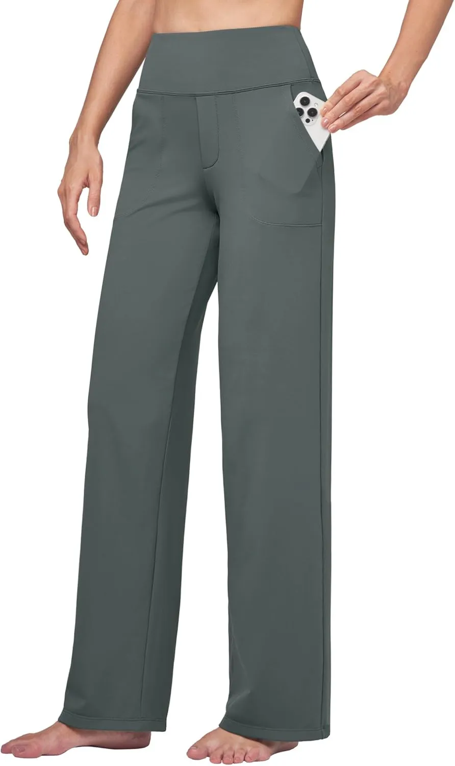 Willit Women's Yoga Pants Wide Leg Dress Work Pants Stretch Casual Pants Slacks with Pockets High Waist 28" 30" 32"