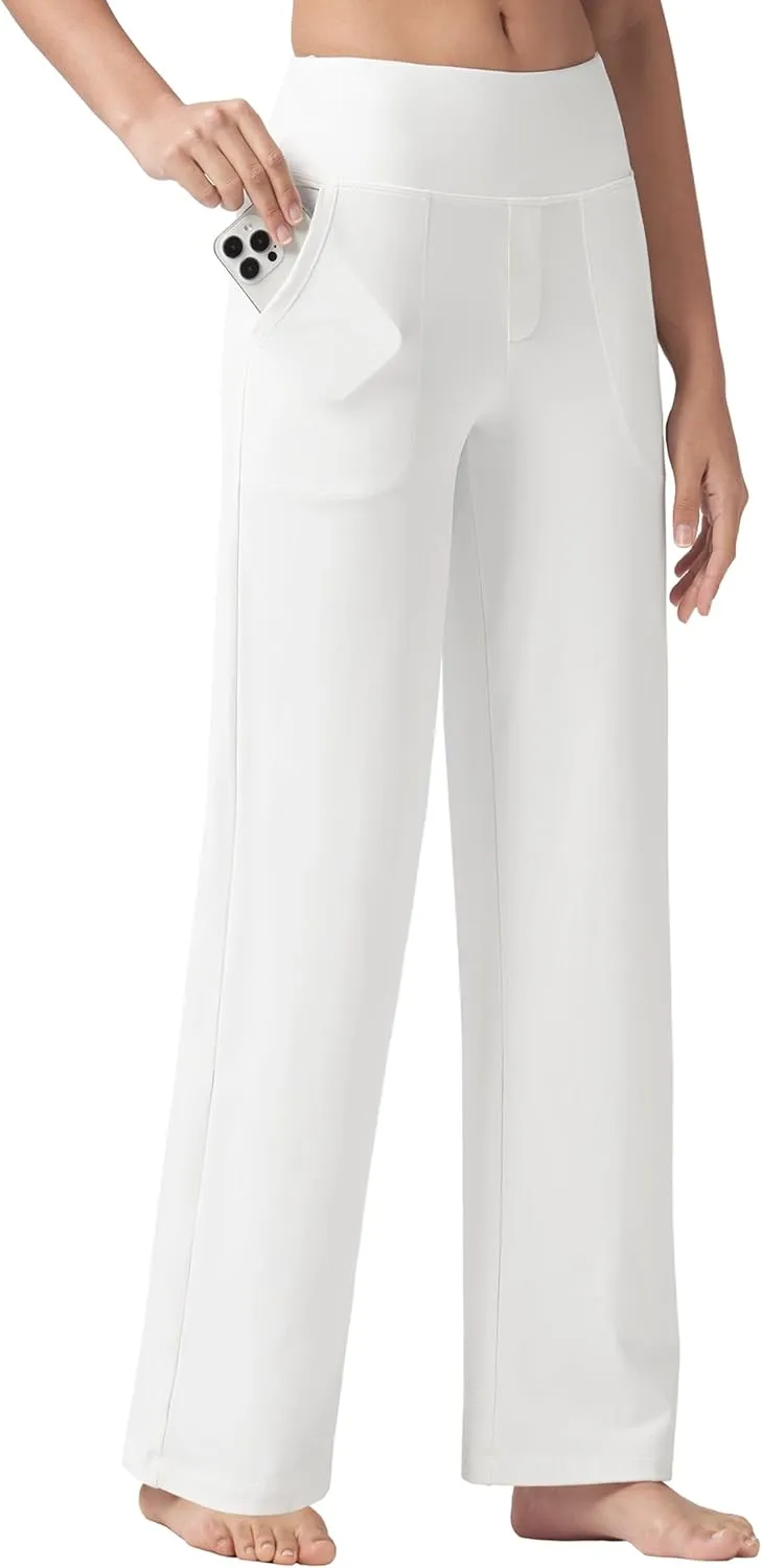 Willit Women's Yoga Pants Wide Leg Dress Work Pants Stretch Casual Pants Slacks with Pockets High Waist 28" 30" 32"