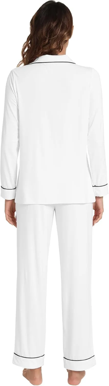 WiWi Bamboo Viscose Pajamas Set for Women Soft Button Down Sleepwear Pj Lightweight Lounge Sets Loungewear S-XXL
