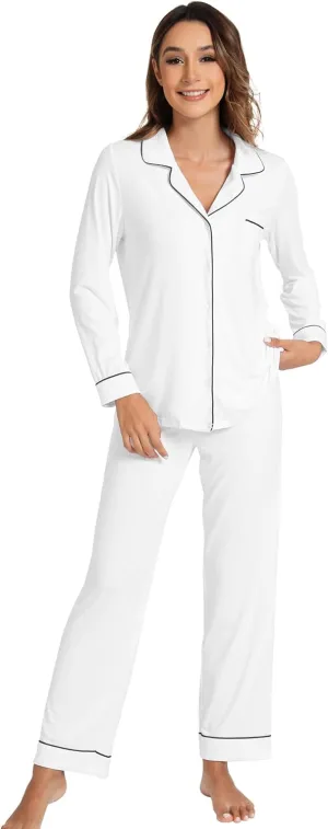 WiWi Bamboo Viscose Pajamas Set for Women Soft Button Down Sleepwear Pj Lightweight Lounge Sets Loungewear S-XXL