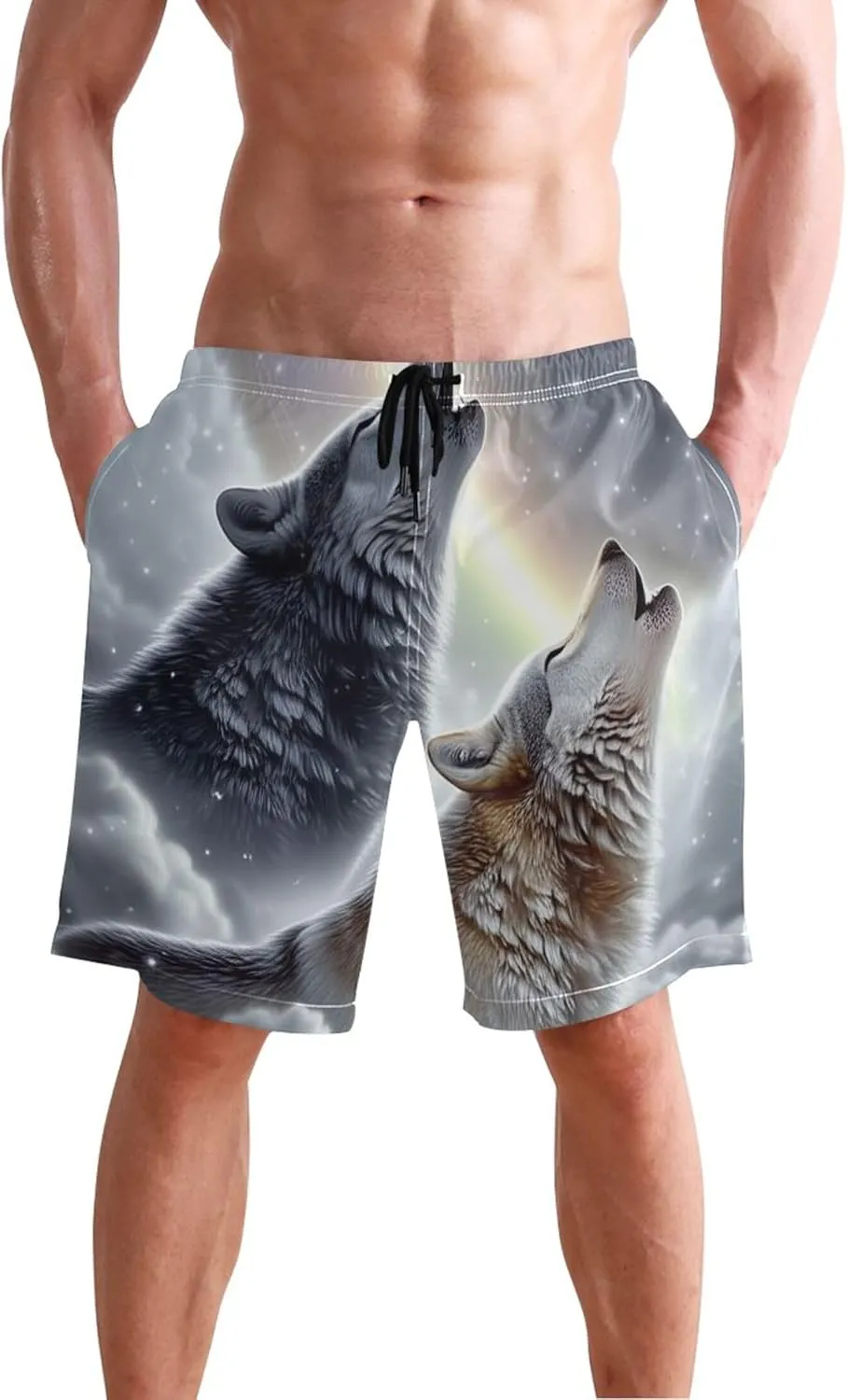 Wolves Snow Winter Men Swim Trunks Funny Elastic Quick Dry Surf Men's Swimming Trunks S