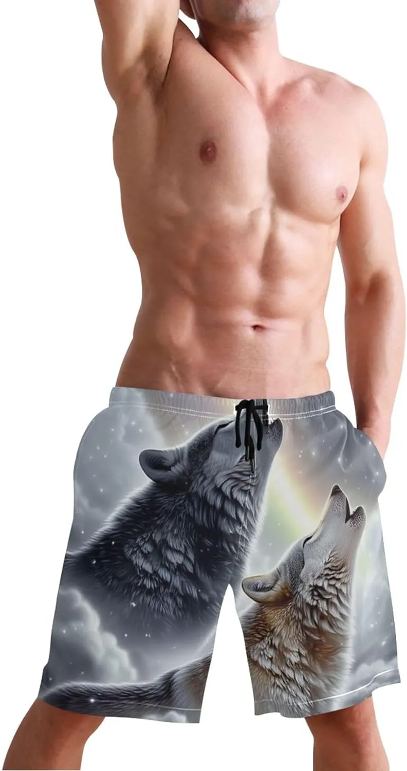 Wolves Snow Winter Men Swim Trunks Funny Elastic Quick Dry Surf Men's Swimming Trunks S