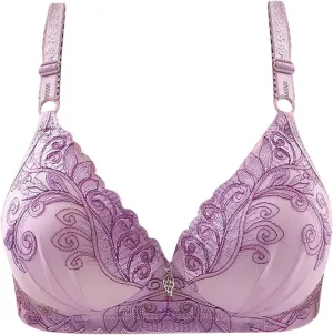 Women Beautifully Embroidered Floral Bras Push Up Pair Breast Support Comfort Bra Thin Fashion Bralette Work Underwear