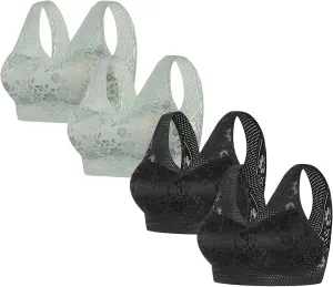 Women Comfortable Bras 2025 4 Pack Seamless Wireless T-Shirt Bra Full-Coverage Jacquard Contour Brassiere