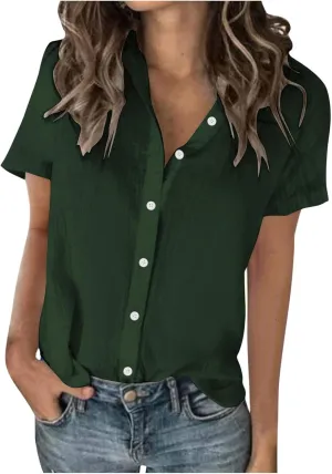 Women Cotton Linen Tunic Tops Gauze Summer Casual Blouse Short Sleeve Button Down Shirts Loose Fit Beach Clothes 2025