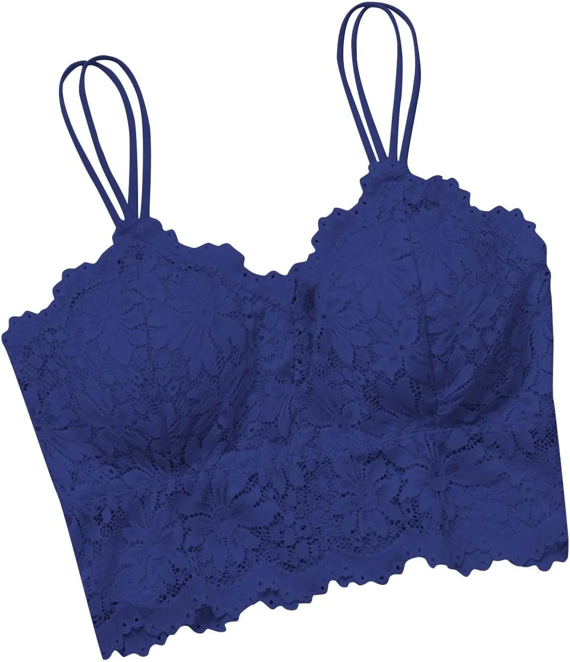 Women Lace Camisole with Built in Bra Sleeveless Scalloped Trim Padded Bralette Sexy V-Neck Undershirt Crop Tank Tops