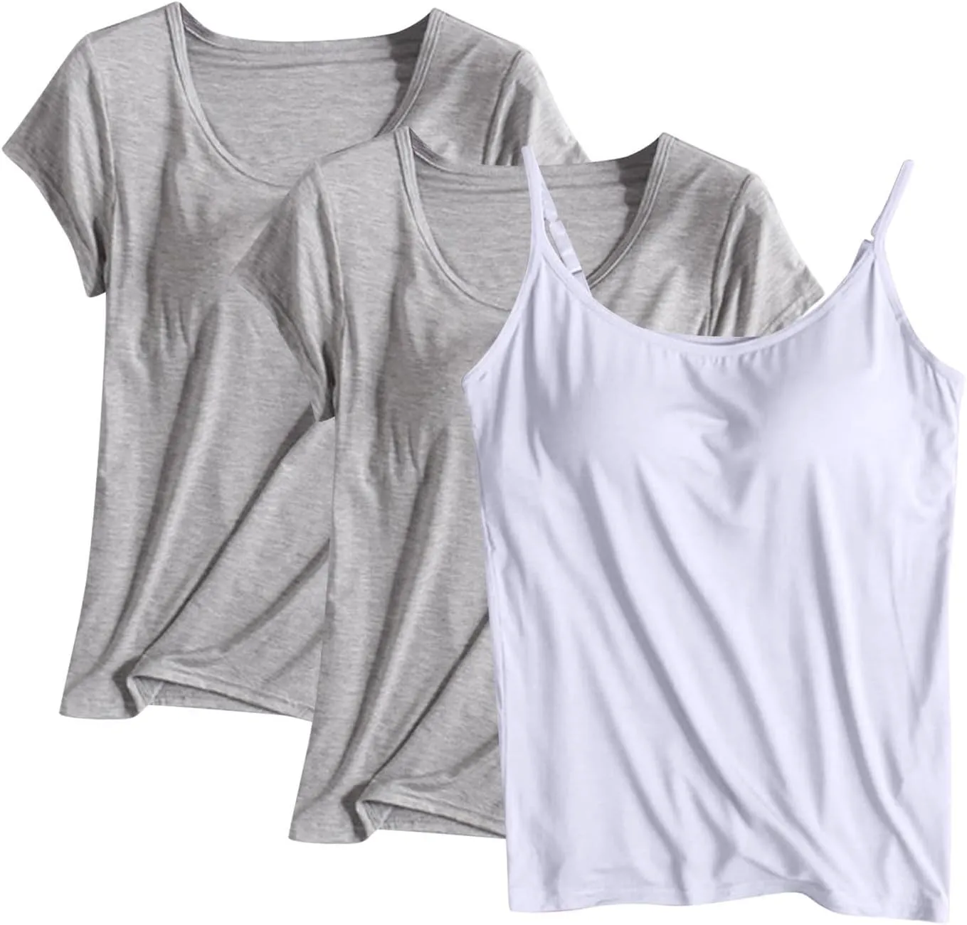 Women Modal Tank Tops 3 Pack with Built in Bras Yoga Athletic Camisole Top Comfy Lounge Camis Soft Cotton Undershirts