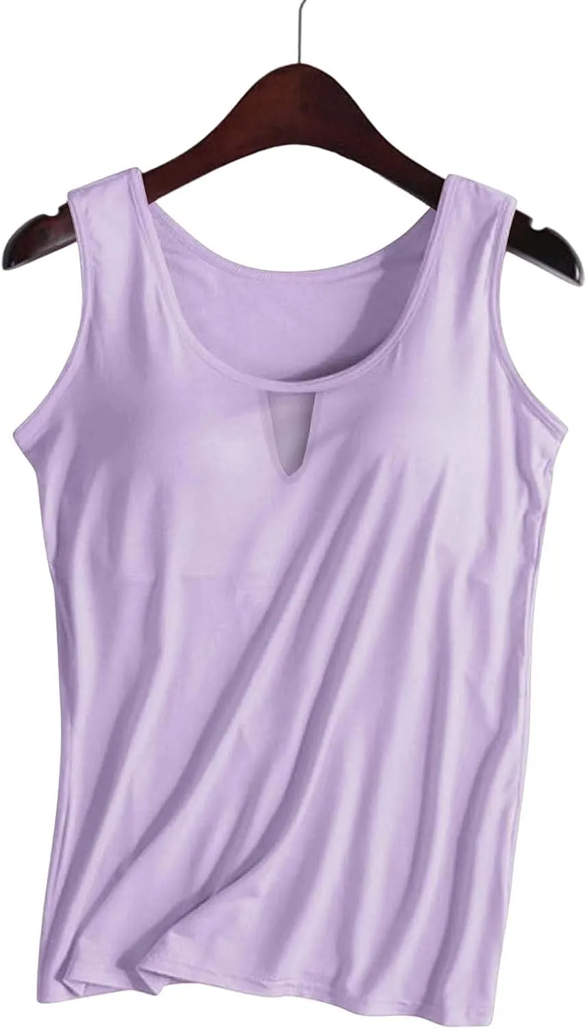Women Rib Tank Tops with Built in Bras Summer Padded Camisoles for Fitness Workout Outfits Undershirts Cami Tops