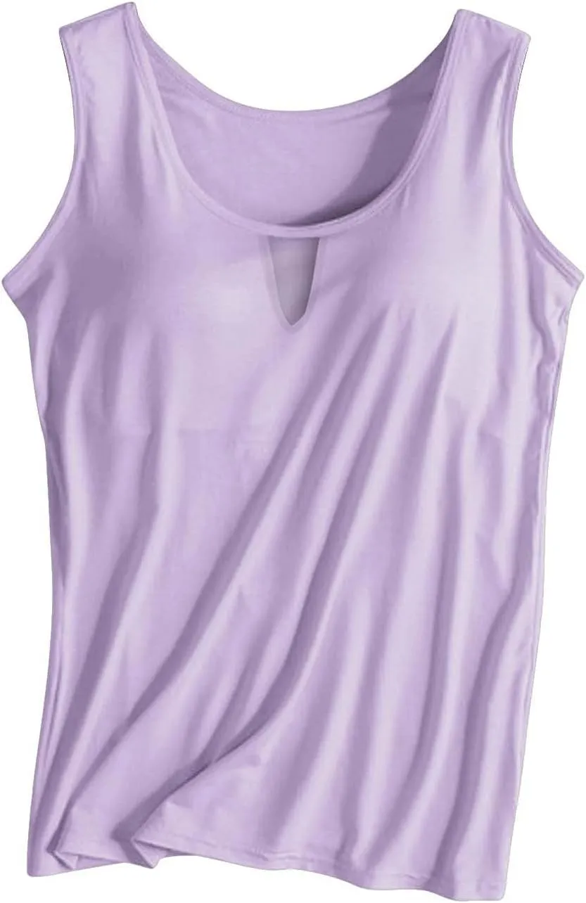 Women Rib Tank Tops with Built in Bras Summer Padded Camisoles for Fitness Workout Outfits Undershirts Cami Tops
