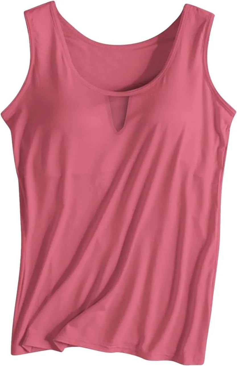 Women Rib Tank Tops with Built in Bras Summer Padded Camisoles for Fitness Workout Outfits Undershirts Cami Tops