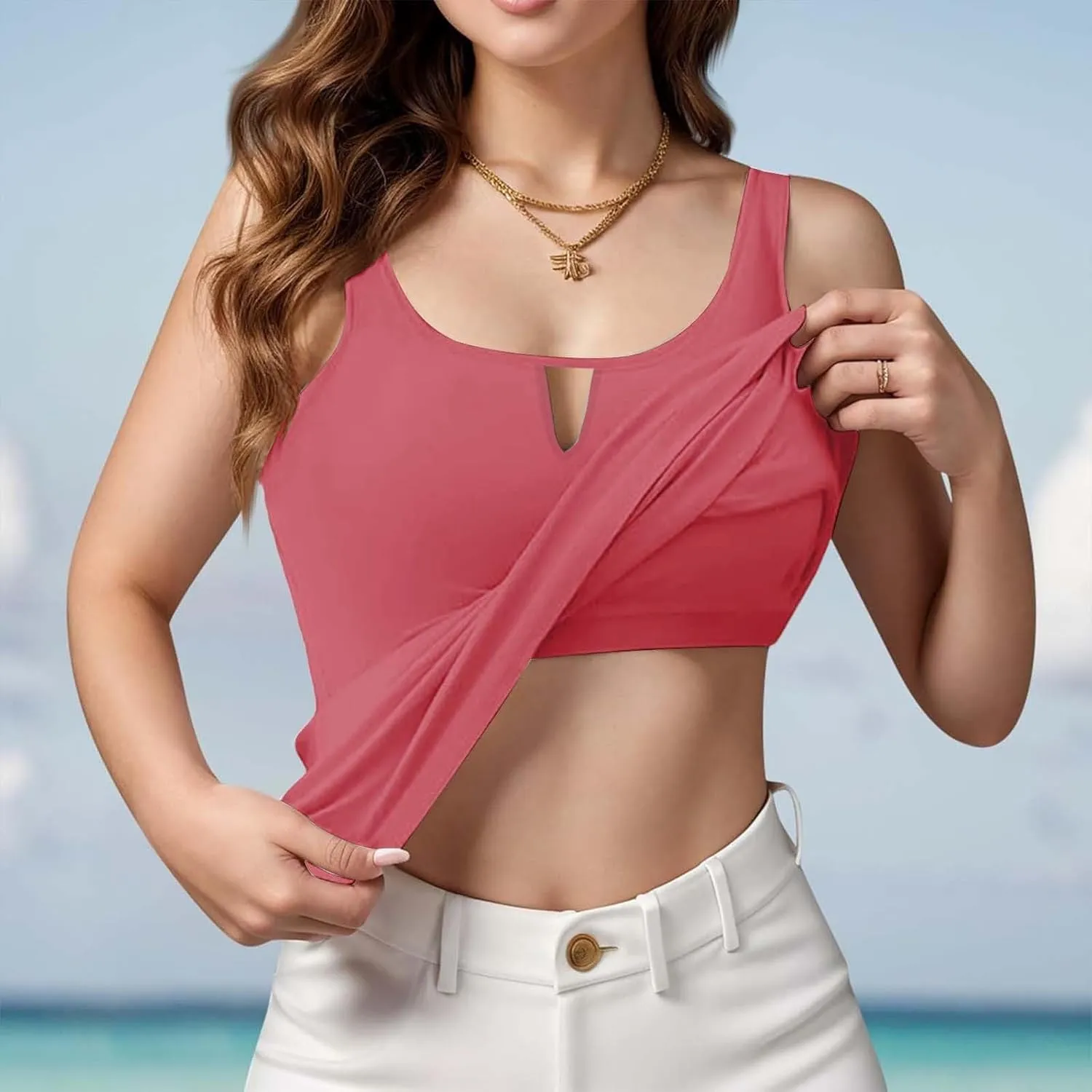 Women Rib Tank Tops with Built in Bras Summer Padded Camisoles for Fitness Workout Outfits Undershirts Cami Tops