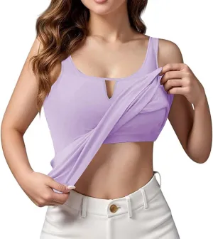 Women Rib Tank Tops with Built in Bras Summer Padded Camisoles for Fitness Workout Outfits Undershirts Cami Tops