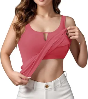 Women Rib Tank Tops with Built in Bras Summer Padded Camisoles for Fitness Workout Outfits Undershirts Cami Tops