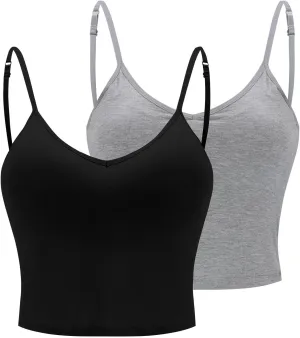Women Rib Tank Tops with Built in Bras Summer Padded Camisoles for Fitness Workout Outfits Undershirts Cami Tops