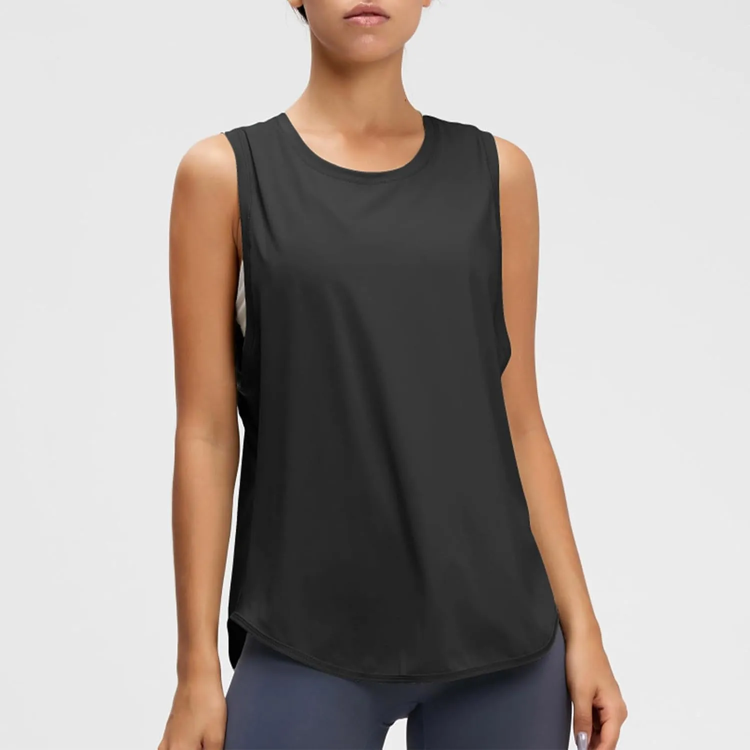 Women Sleevless Yoga Tops Solid Color Quick Dry Workout Tanks Ladies Crew Neck Loose Sport Fitness T-Shirts 2024