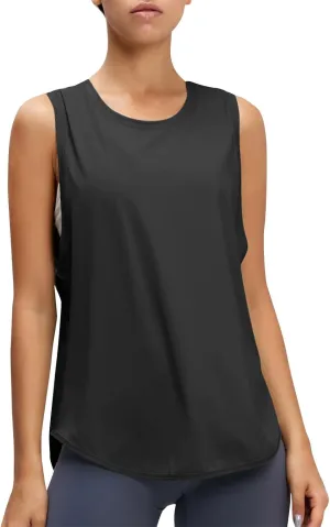Women Sleevless Yoga Tops Solid Color Quick Dry Workout Tanks Ladies Crew Neck Loose Sport Fitness T-Shirts 2024