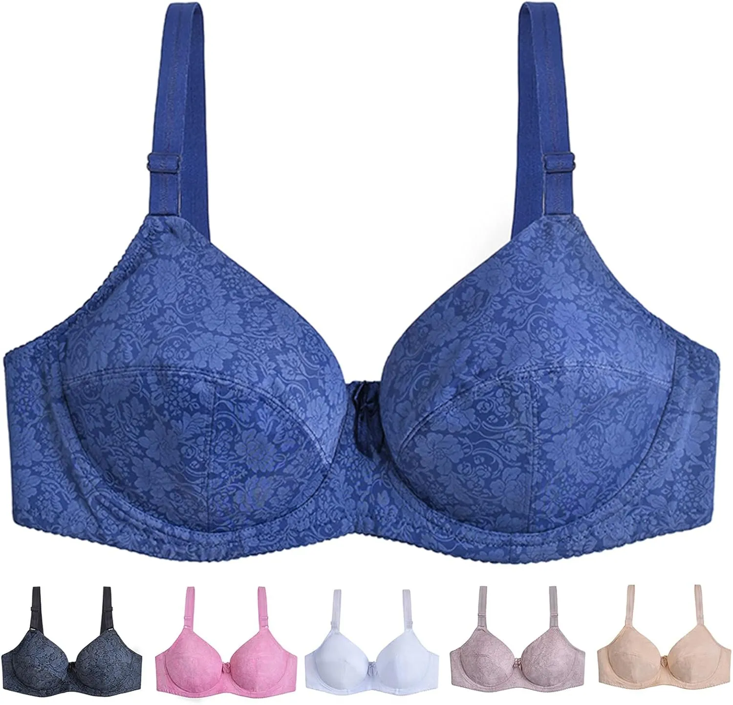 Women T-Shirt Bra Lace Underwire Push-Up Bralettes Full Coverage Brassiere Lightly Lined T-Shirt Bras Ladies Underwear