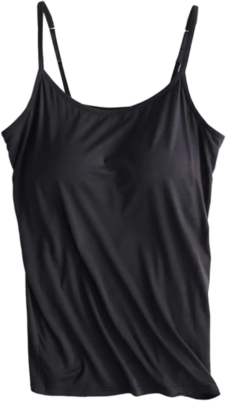 Women V-Neck Camisole with Shelf Bra Slim Fit Cotton Undershirts Cami Shirts for Layering Summer Tank Tops for Women
