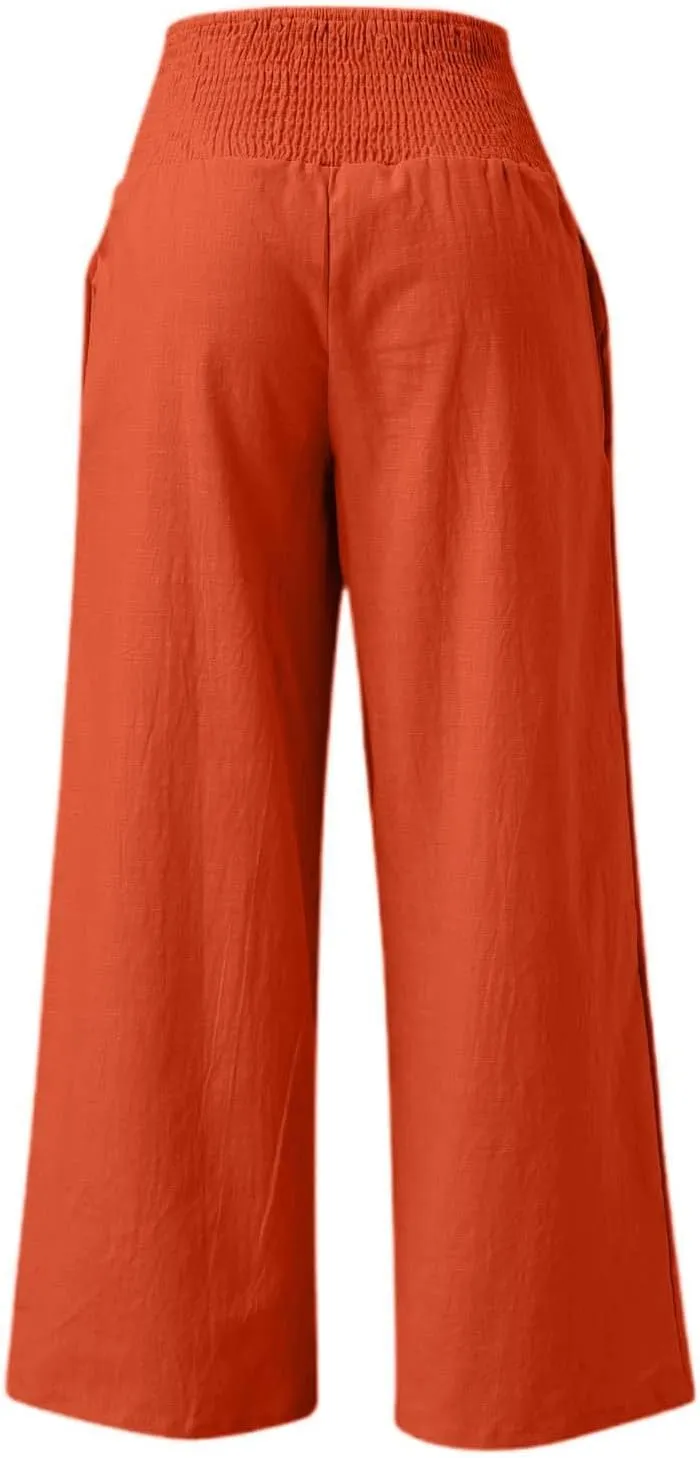 Women Wide Leg Pants Elastic Waist Stretch Loose Casual Lounge Sweatpants with Pockets Aesthetic Joggers Trousers