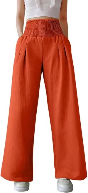 Women Wide Leg Pants Elastic Waist Stretch Loose Casual Lounge Sweatpants with Pockets Aesthetic Joggers Trousers