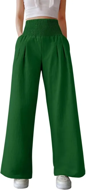 Women Wide Leg Pants Elastic Waist Stretch Loose Casual Lounge Sweatpants with Pockets Aesthetic Joggers Trousers