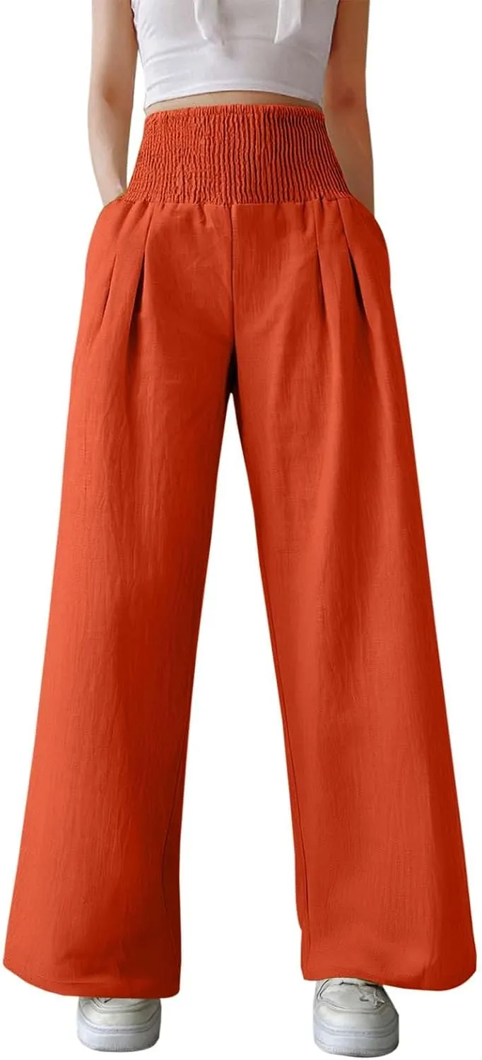 Women Wide Leg Pants Elastic Waist Stretch Loose Casual Lounge Sweatpants with Pockets Aesthetic Joggers Trousers