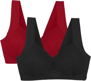 Womens Bra 2 Pack Seamless Wireless V Neck Basic Bra Bralette Solid Color Low Cut Breathable Sleeping Bras