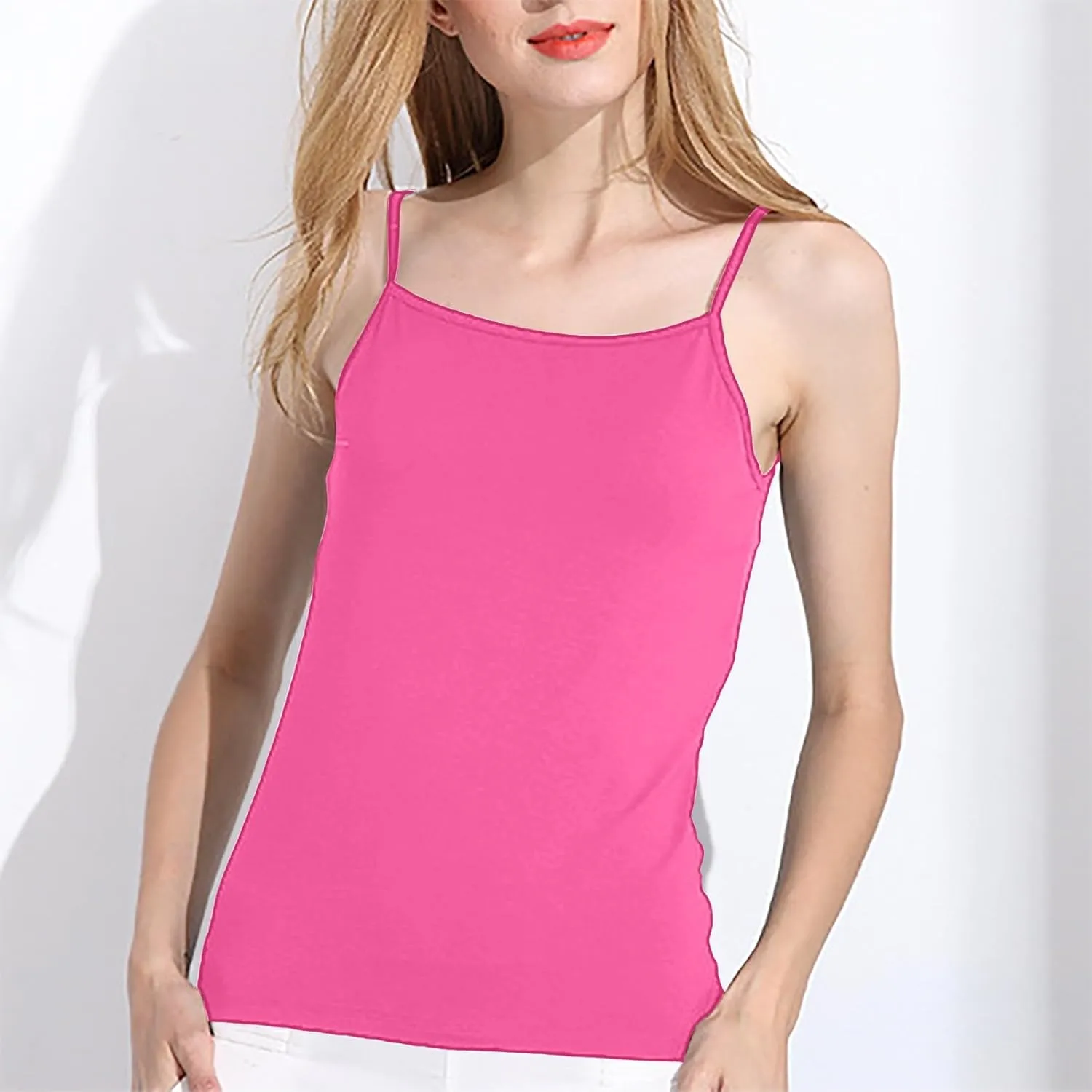 Womens Cami with Built-in Shelf Bra Camisole with Shelf Bra Stretch Cotton Camisole Straps Tank Tops Yoga Cami Shirt