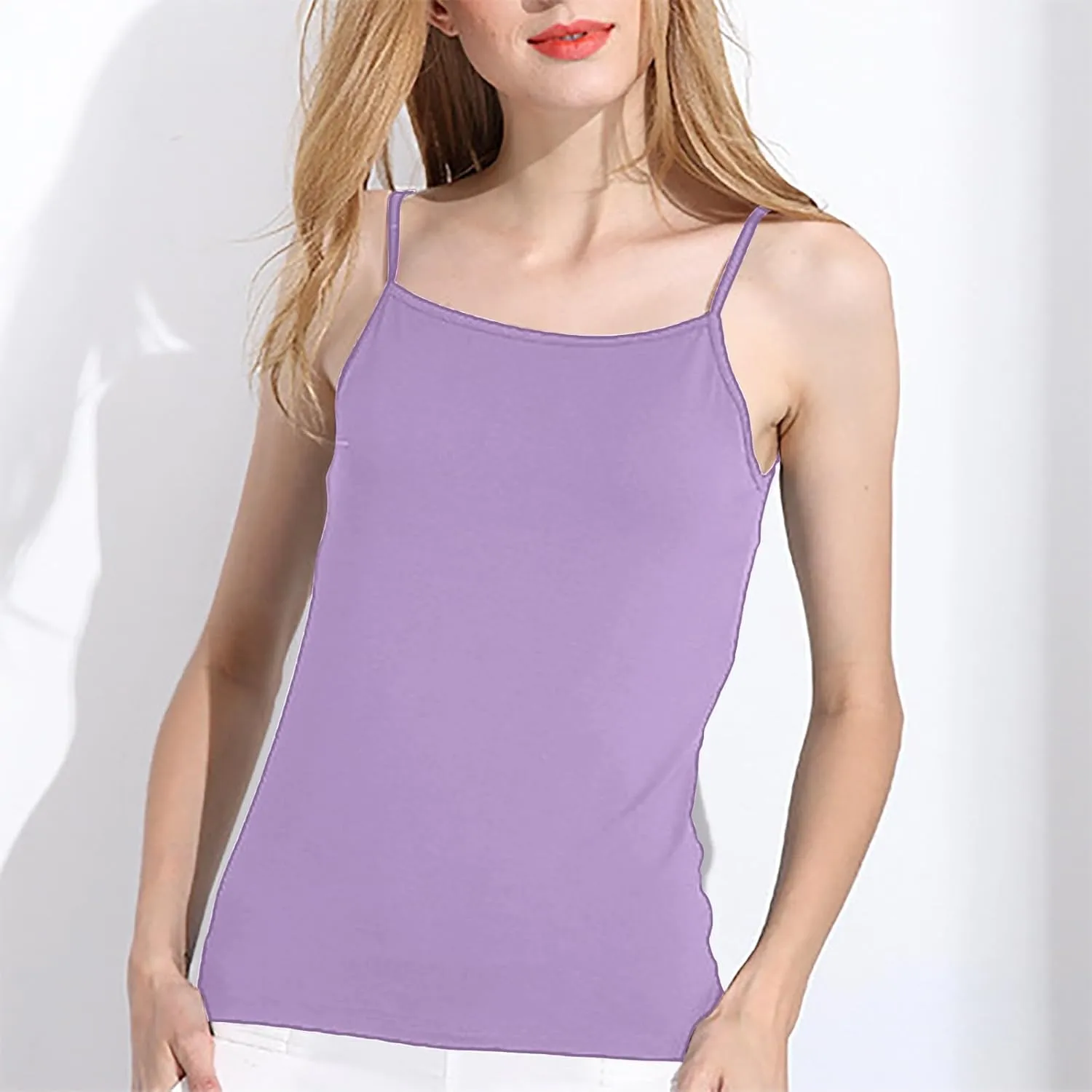 Womens Cami with Built-in Shelf Bra Camisole with Shelf Bra Stretch Cotton Camisole Straps Tank Tops Yoga Cami Shirt