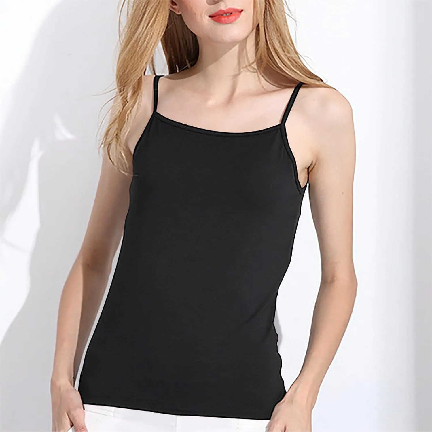 Womens Cami with Built-in Shelf Bra Camisole with Shelf Bra Stretch Cotton Camisole Straps Tank Tops Yoga Cami Shirt