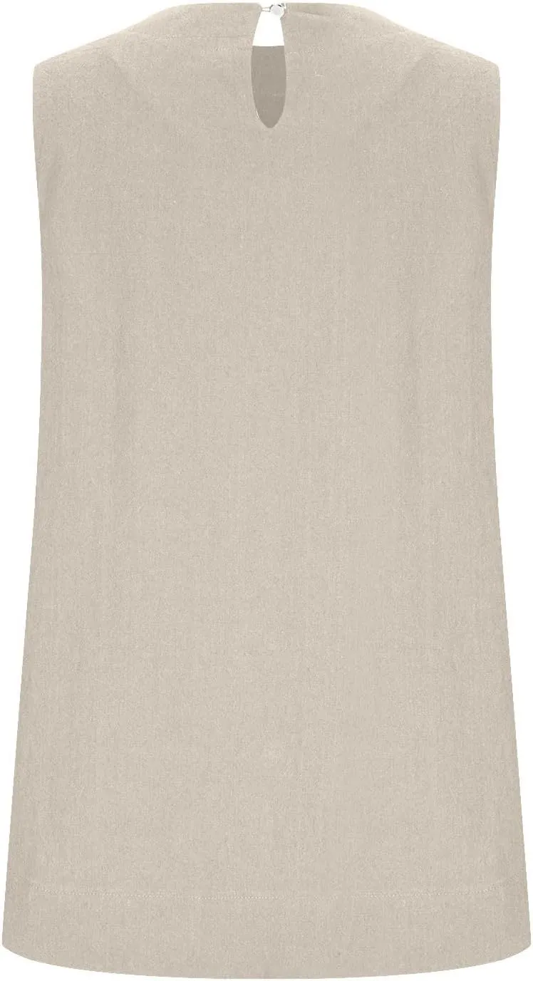 Women's Casual Sleeveless Tank Top Round Neck Loose Fit Solid Color Cotton Linen Blend Camisole Summer Shirts Blouses