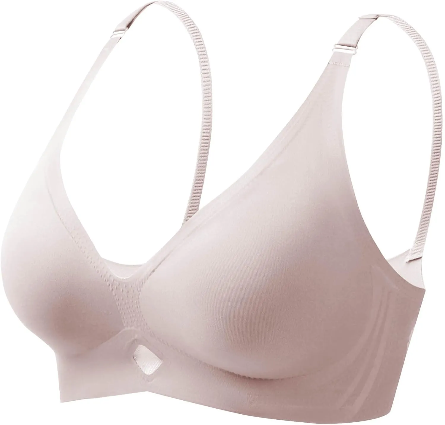 Womens Comfortable Wireless Bras Push Up Seamless Bralettes Soft V Neck Brassiere Mesh Patchwork Full Coverage Bra