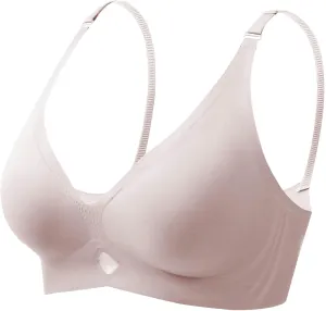 Womens Comfortable Wireless Bras Push Up Seamless Bralettes Soft V Neck Brassiere Mesh Patchwork Full Coverage Bra