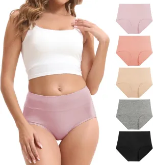 Women's Cotton Underwear High Waisted Briefs Stretch Full Coverage Panties