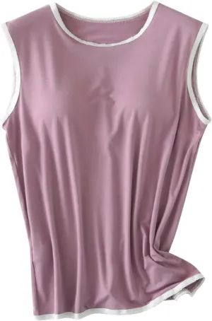 Womens Crew Neck Tank Tops Built in Bra Sleeveless Shirts Summer Workout Casual Lightweight Thin Yoga Camisole