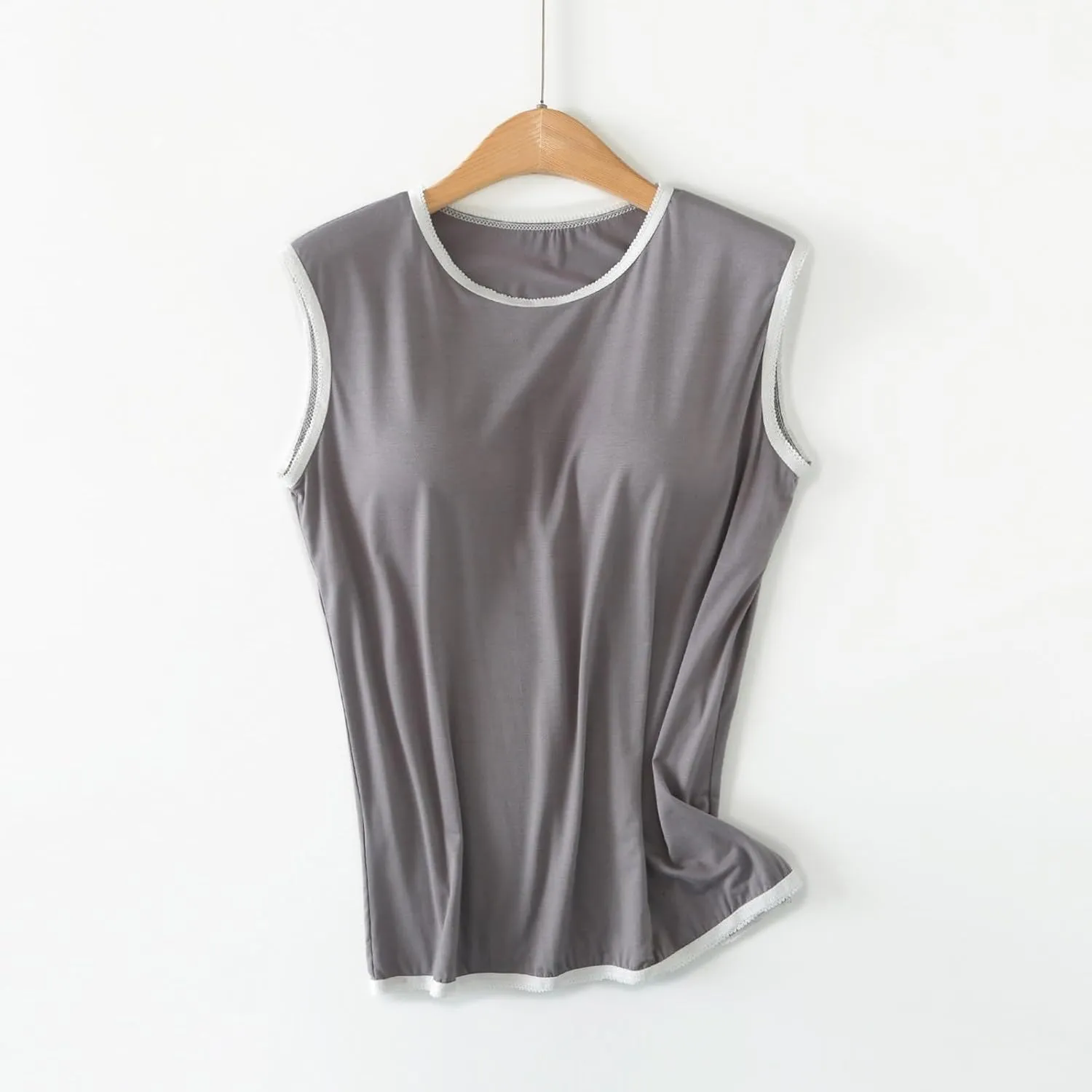 Womens Crew Neck Tank Tops Built in Bra Sleeveless Shirts Summer Workout Casual Lightweight Thin Yoga Camisole