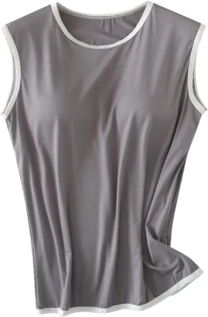 Womens Crew Neck Tank Tops Built in Bra Sleeveless Shirts Summer Workout Casual Lightweight Thin Yoga Camisole