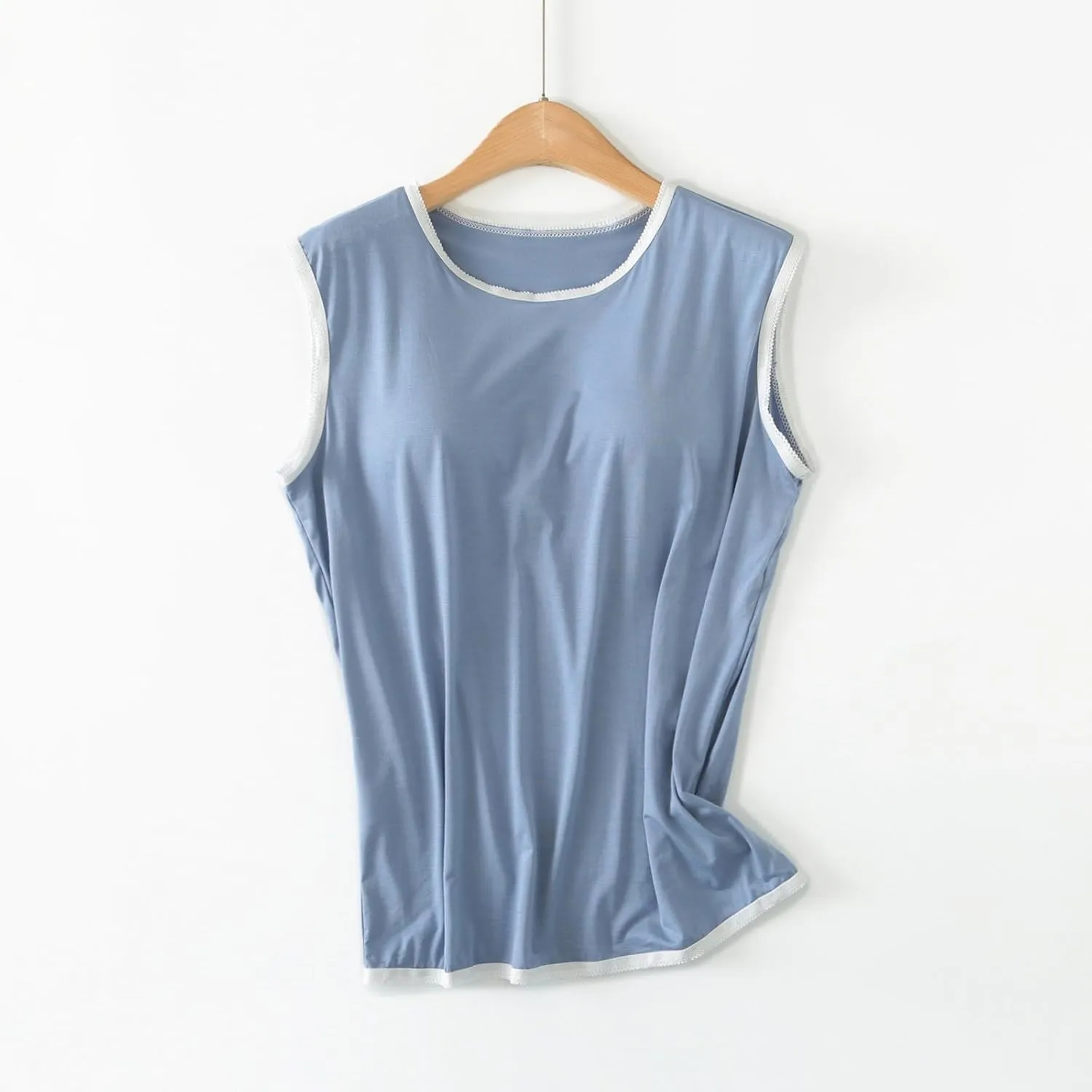 Womens Crew Neck Tank Tops Built in Bra Sleeveless Shirts Summer Workout Casual Lightweight Thin Yoga Camisole