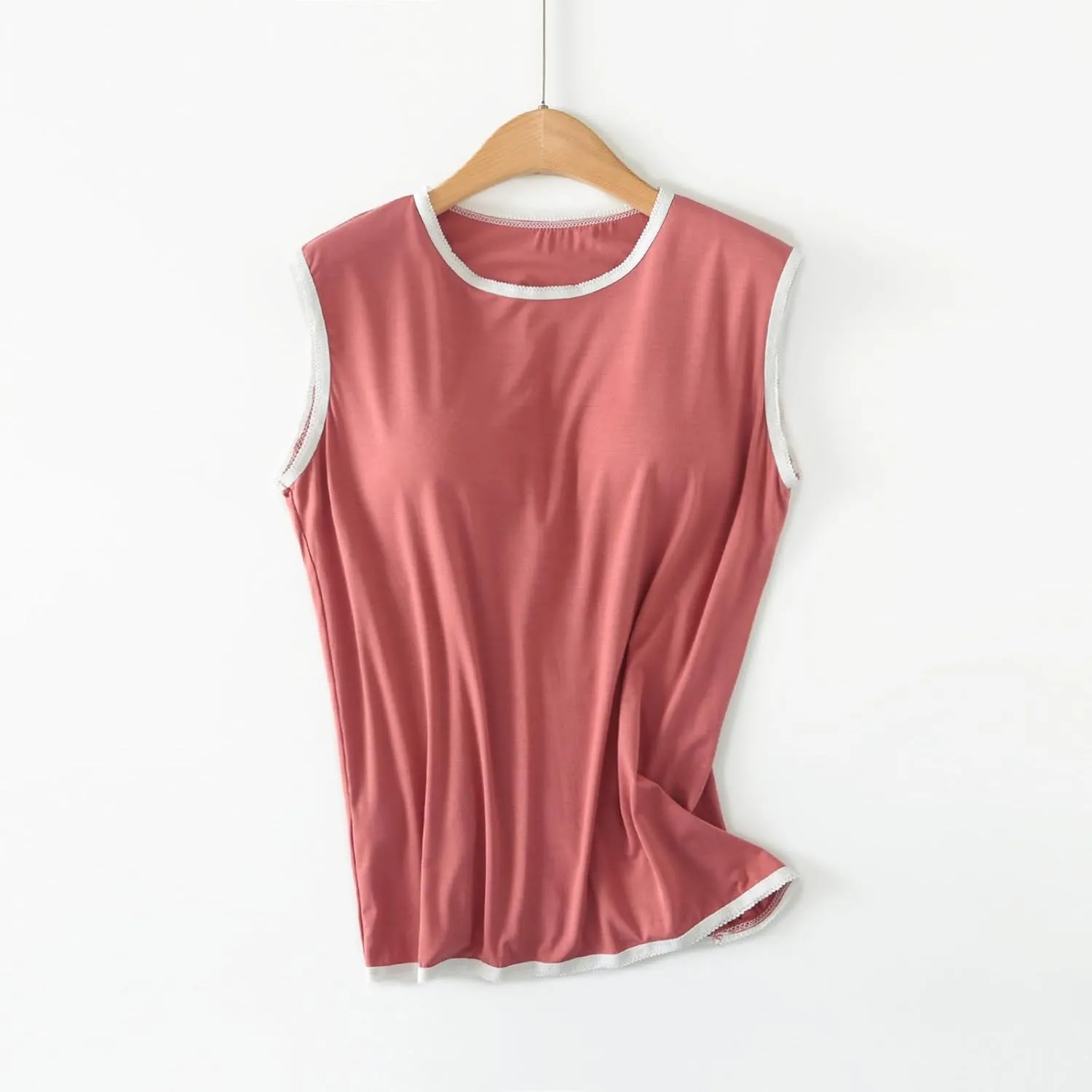 Womens Crew Neck Tank Tops Built in Bra Sleeveless Shirts Summer Workout Casual Lightweight Thin Yoga Camisole