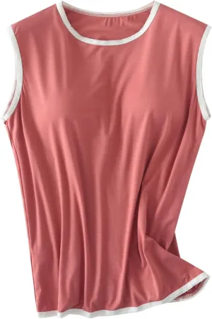 Womens Crew Neck Tank Tops Built in Bra Sleeveless Shirts Summer Workout Casual Lightweight Thin Yoga Camisole