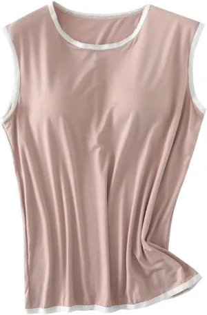 Womens Crew Neck Tank Tops Built in Bra Sleeveless Shirts Summer Workout Casual Lightweight Thin Yoga Camisole