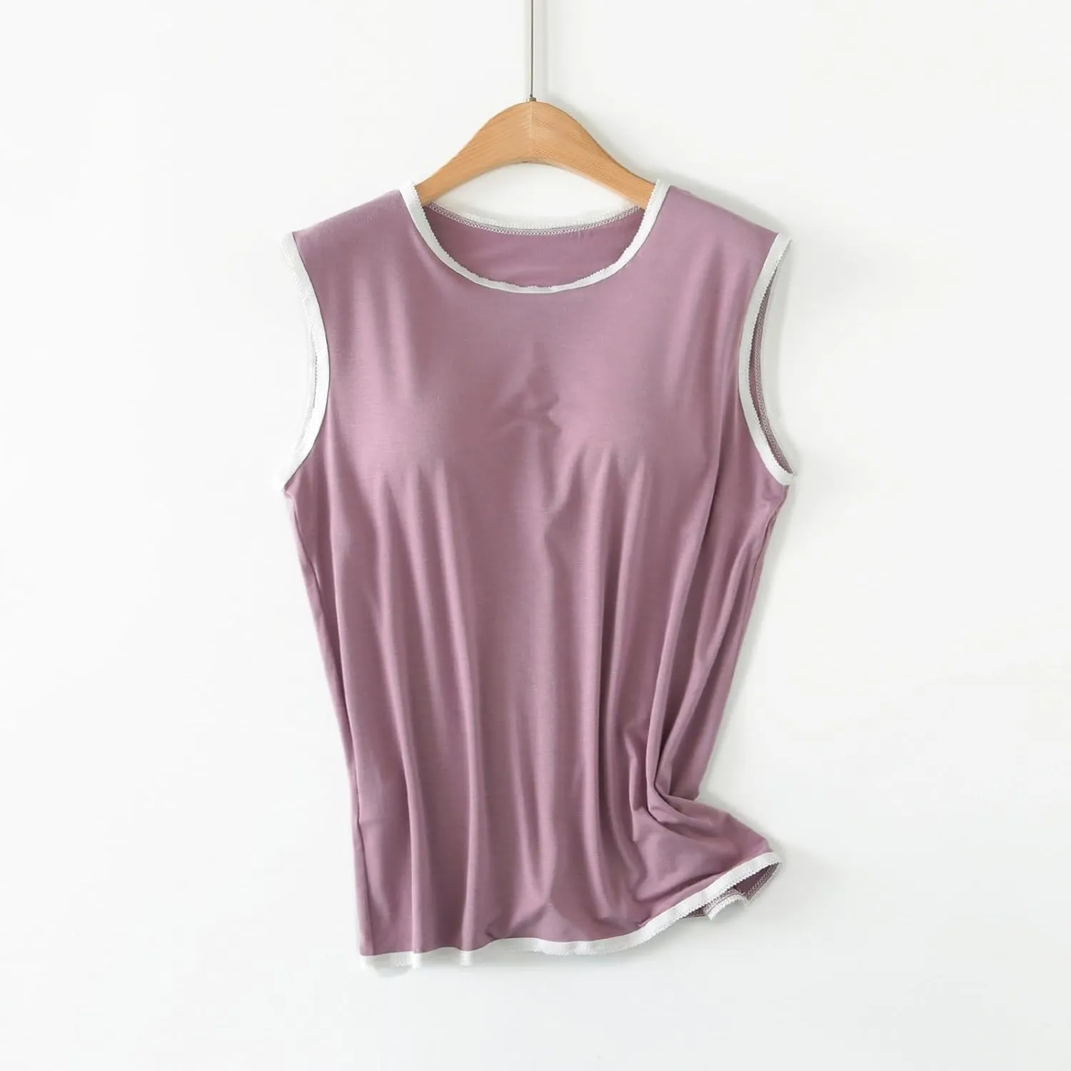 Womens Crew Neck Tank Tops Built in Bra Sleeveless Shirts Summer Workout Casual Lightweight Thin Yoga Camisole